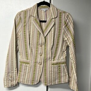 Cabi brand green, multicolor seersucker tailored jacket.